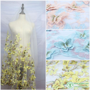3D Embroidered Flower Butterfly Lace Fabric Applique Wedding Clothing Dress Hemline Fabric