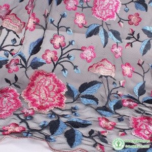 120cm Red Pink Peony Flower Embroidery Lace Fabric Net Fabric Floral Women Dress Materials by Yard