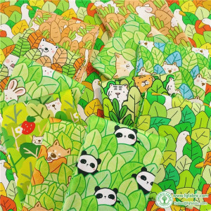 Pure Cotton Canvas Green Digital Printing Cartoon Panda Tiger Rabbit for Bags DIY Handmade by Half Meter